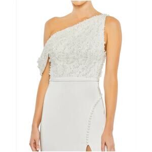 Mac Duggal [ 12 ]‎ Ivory Drop Shoulder Embellished Bodice Evening Gown  11264